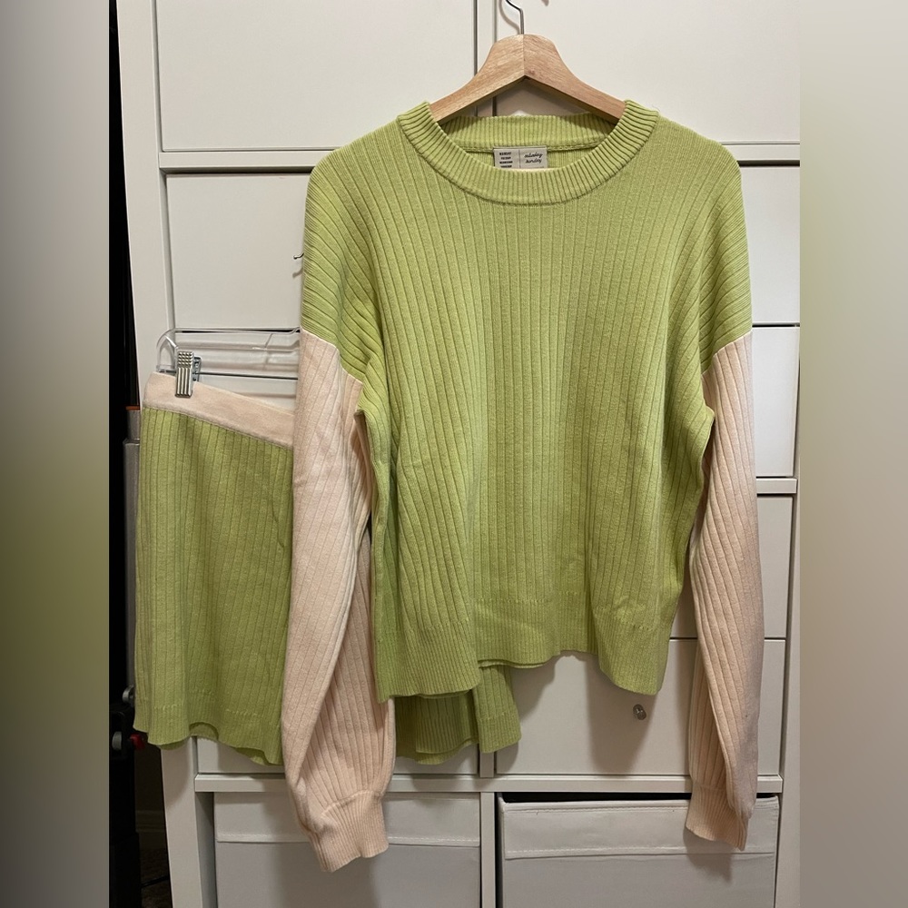 Saturday Sunday By Anthropologie Green Creme Color Block Lounge Set Size L